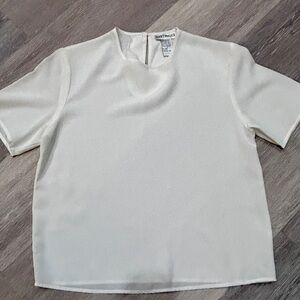 Elegant White Satin Blouse MARTINIQUE | Short Sleeve | Size S